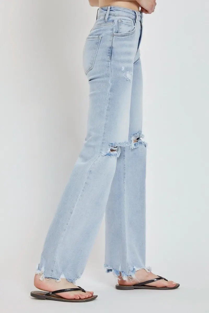 RISEN Full Size High Rise Distressed Wide Leg Jeans for Women - Love Salve